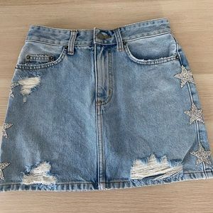 CARMAR Rhinestone Star Denim Skirt